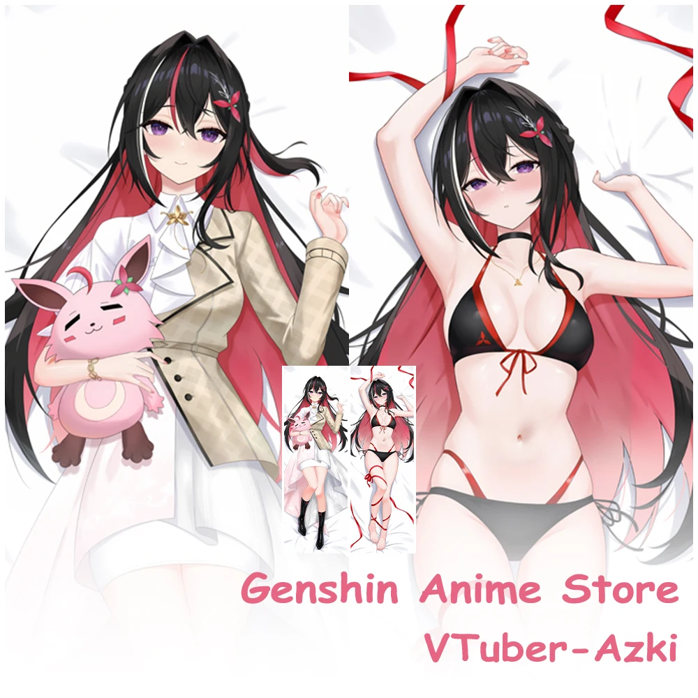 

Аниме Vtuber Azki Kawaii Body Dakimakura, чехол для косплея, персиковая кожа, аниме, двухсторонняя подушка отаку с принтом, чехлы для подушек