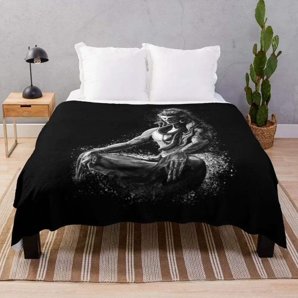 

Majestic lord Shiva in Eternal meditation - Black and white Throw Blanket Lightweight Warm Blanket for Travel Camping
