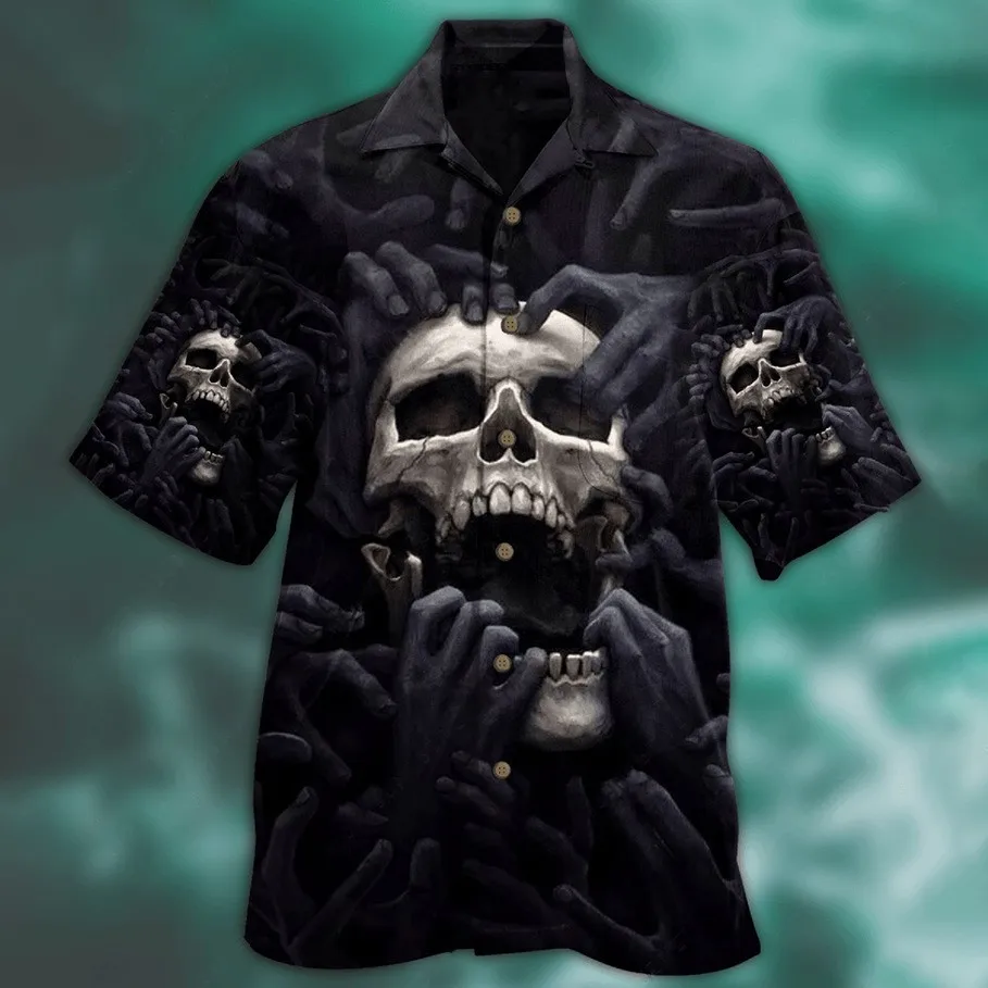 2023 Men\'s Summer Hawaiian Shirts 3d Skull Men\'s Shirt  Casual Short Sleeves Loose Casual Fashion Short Sleeve Tops Male Clothes