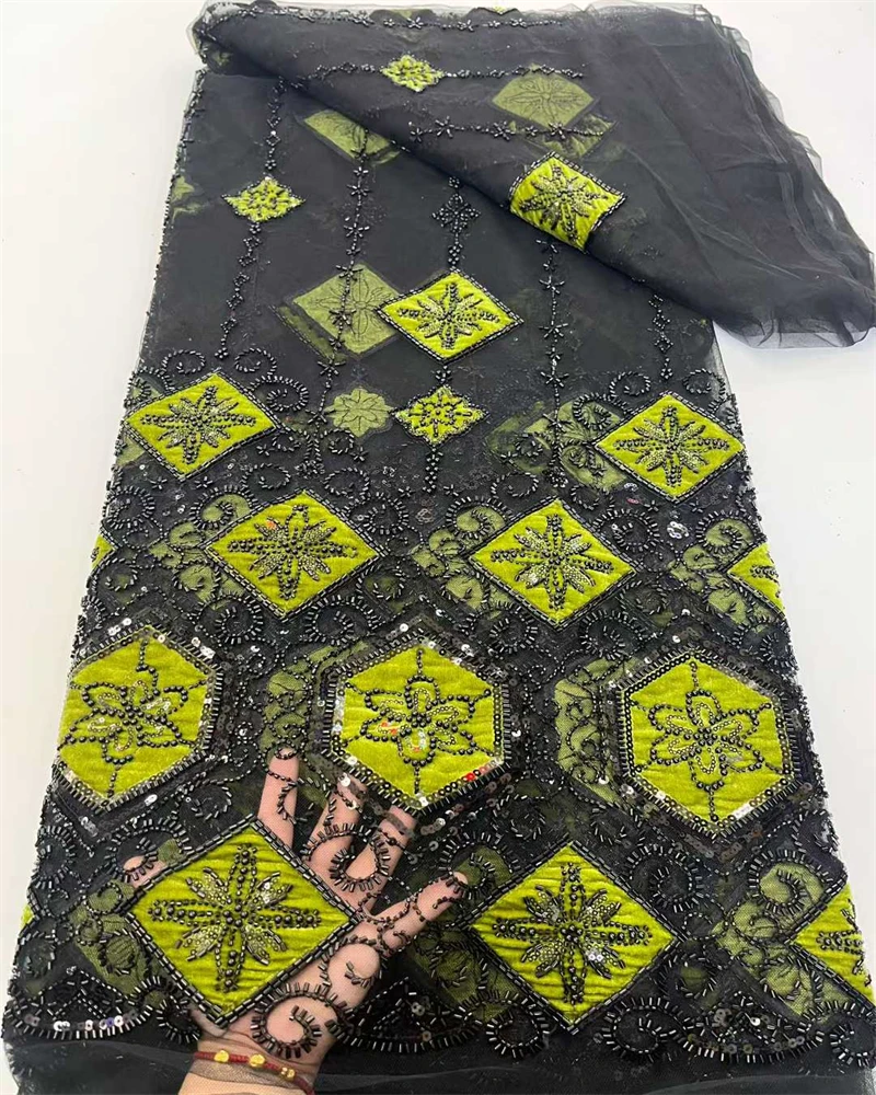 

nigeran lace fabric 2025 african beads sequin lace high quality groom african party dress for 5yards