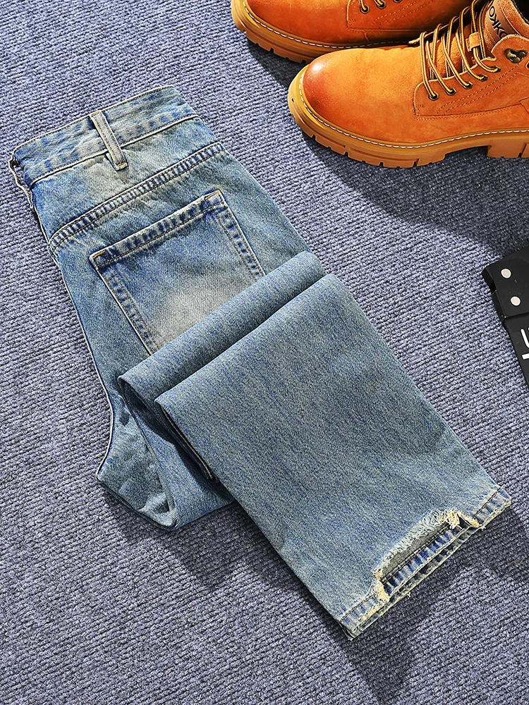 

Spring and summer trendy brand American retro loose straight leg jeans for men, youth fashion versatile high street pants