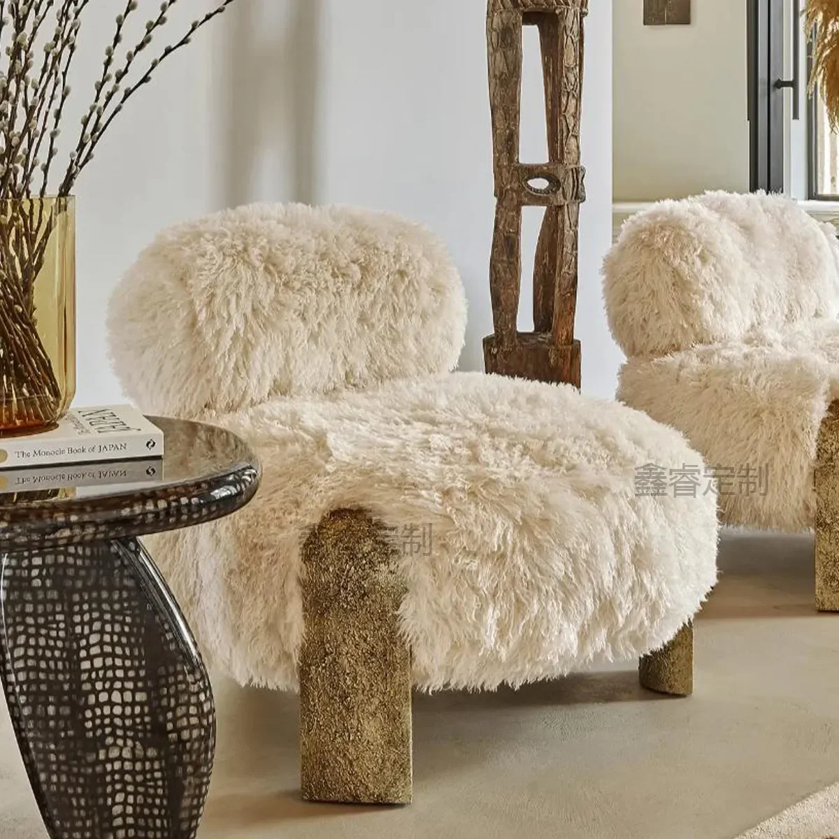 New Italian light luxury wool leisure chair single modern simple Internet celebrity chair leisure chair