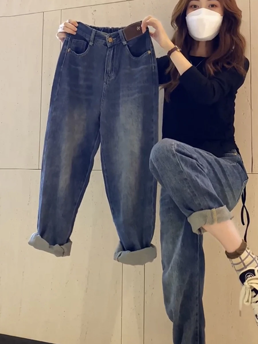 

plus Size Women's High Waist Straight Leg Denim Jeans Spring Autumn Loose Slimming Casual Harlan Dad Cucumber Pants