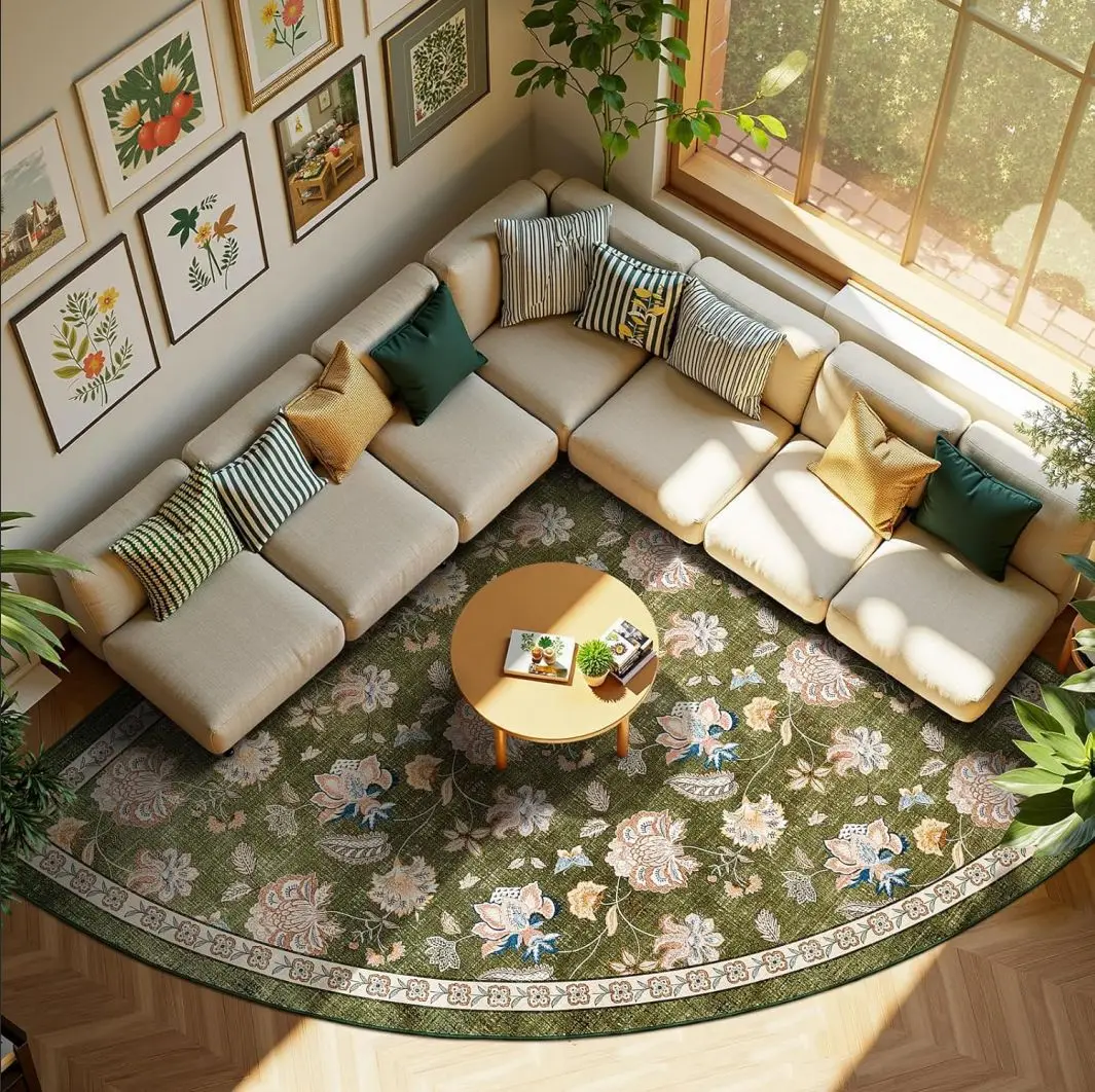 Retro Floral Area Rugs for Living Room Luxury Large Sofa Coffee Table Floor Mat Non-slip Quarter Circle Bedroom Carpet Ковер
