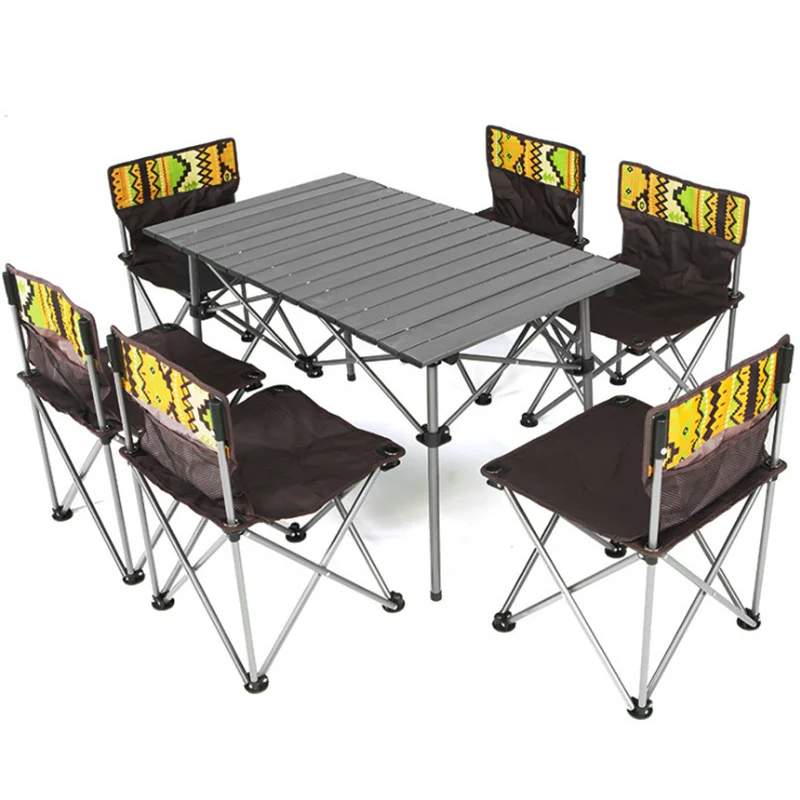 Portable Folding Camping Picnic Equipment, 6 Chairs And 1 Table, Outdoor Furniture, High Quality