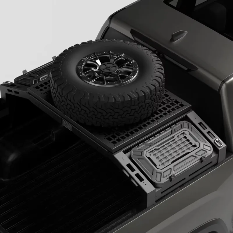 Aluminum/Carbon Steel Pickup Truck Spare Tire Carrier Rack - Non-Drill Installation for Ranger/Raptor/Wrangler