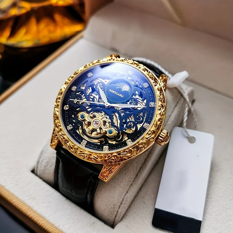 ساعة عالية المظهر ورائعة وشعبية الأكثر مبيعًا للرجال، ساعة ميكانيكية، مقطوعة، عصرية، كاجوال للعمل، وسيم، راقي، فاخرة يمكن الوصول إليها، ساعة ذات علامة تجارية مشهورة، أفضل هدية له، لا يتطلب بطارية