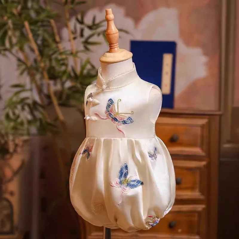Baby Girl's First Birthday Dress2025Spring Baby Birthday Party Traditional Chinese Style Girl's New Chinese Style Romper