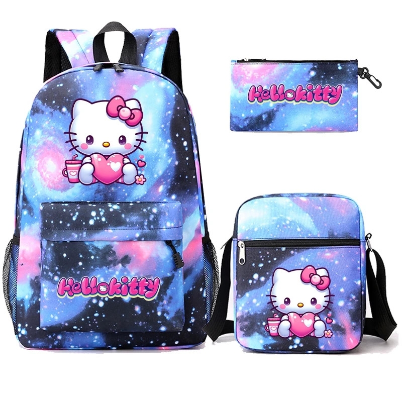 

3Pcs/set Hello Kitty Backpack Student Teen Schoolbag Girl Boy Back To School Cartoon Bags Lunch Bag Women Travel Rucksack Suit