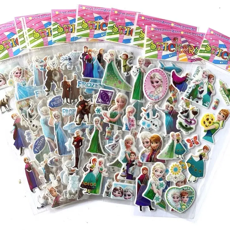 Disney Princesa dos desenhos animados Adesivos para Crianças, PVC impermeável, DIY, Festa Adesivo, Elsa e Anna, Presente para Meninos e Meninas, 6 PCs, 12PCs