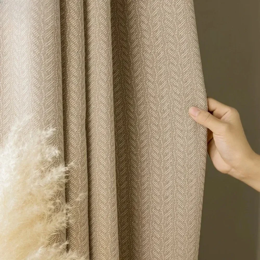 

Beige Chenille Blackout Curtains Luxury Thick Fabric Modern Wheat Texture for Living Room Bedroom Thermal Insulated Window Decor