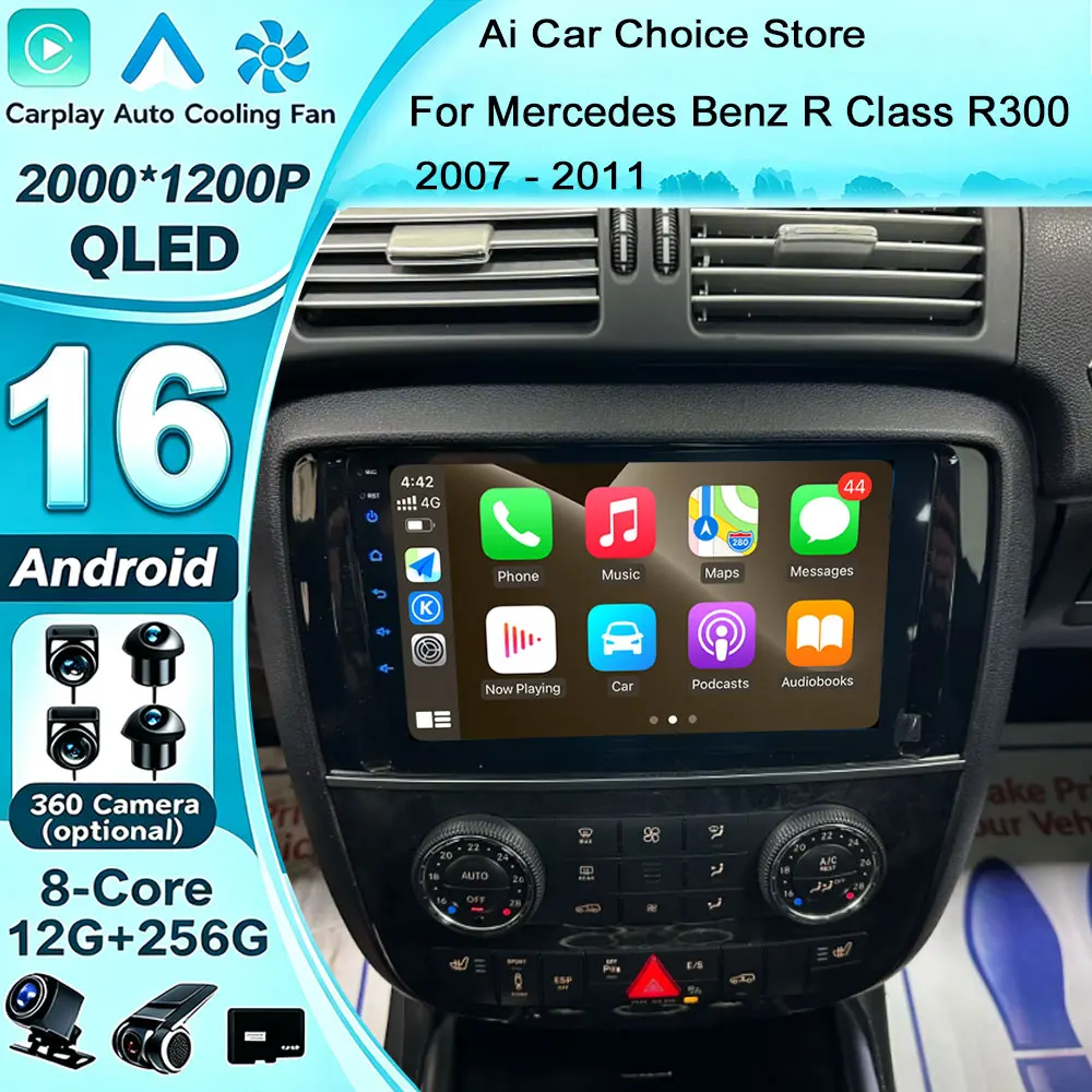 Android 16 For Mercedes Benz R Class R300 R350 R280 R320 R500 W251 2007 - 2011 Multimedia  QLED Car Radio CarplayGPS Player BT