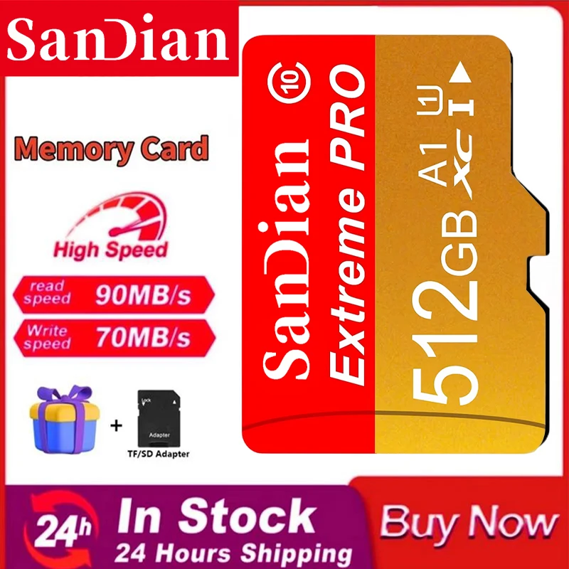 Lightweight Memory Card 512GB 128GB 64GB Micro TF SD Card SD Cards A1 TF Cards High Performance for Desktop/Router/Smart TV/CCTV