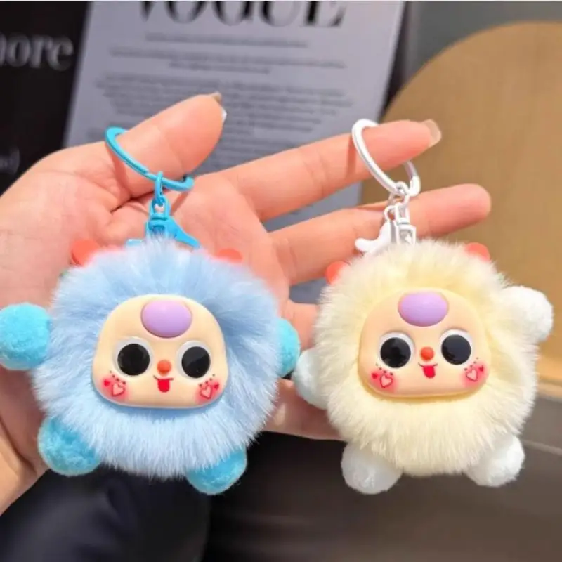 Cute Cartoon Fluffy Monster Plush Keychain Soft Pom Pom Doll Bag Pendant Decor Gift For Girls And Students