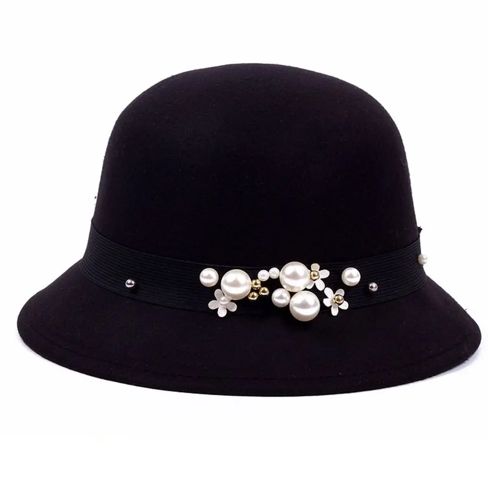 

Wool Felt Solid Color Korean Style Flower For Ladies For Girls Wedding Fisherman Hat Pearl Fedora Hat Bucket Cap Panama Hat