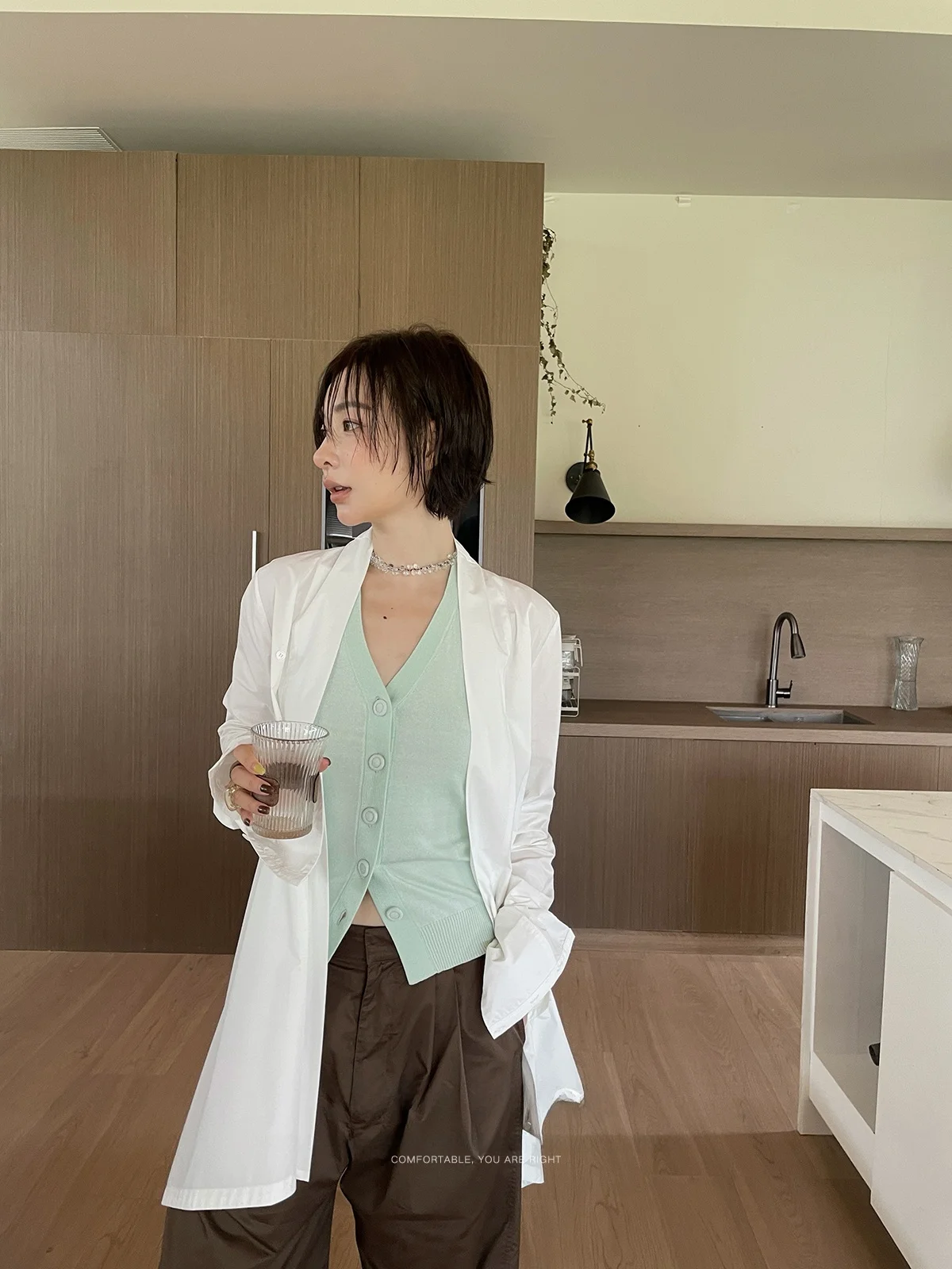 

Molin Maison Deconstructed Long Sve irt Women's Coat Design Sense Buttoned Draped Neline Cotton Polyester Blend