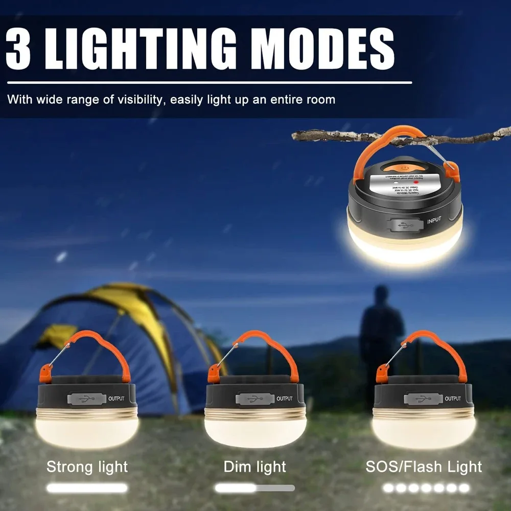 Lanterna de Camping de Alta Potência, Lâmpada para Tendas, Recarregável por USB, Luzes Portáteis para Camping, Lâmpada Suspensa para Caminhadas Noturnas ao Ar Livre
