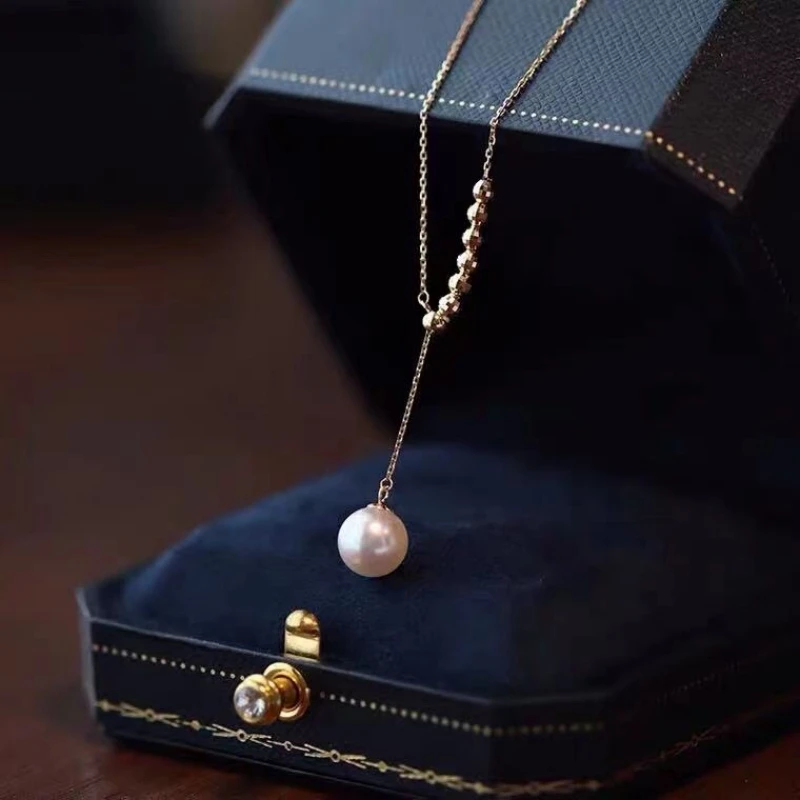 

18K True Gold Natural Freshwater Pearl Pendant Necklace for Women's Pure AU750 Simple and Fashion Boutique Jewelry Gift DC1022