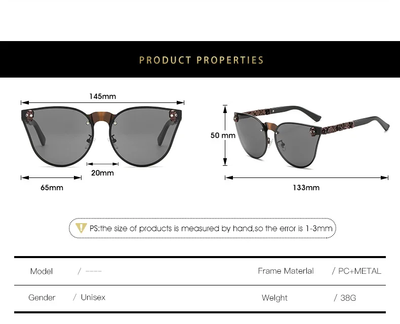 Gothic Schädel Sonnenbrille Frauen Männer Cat Eye Geschnitzt Metall Persönlichkeit Randlose Reflektierende UV400 Sonnenbrille – Detail 3