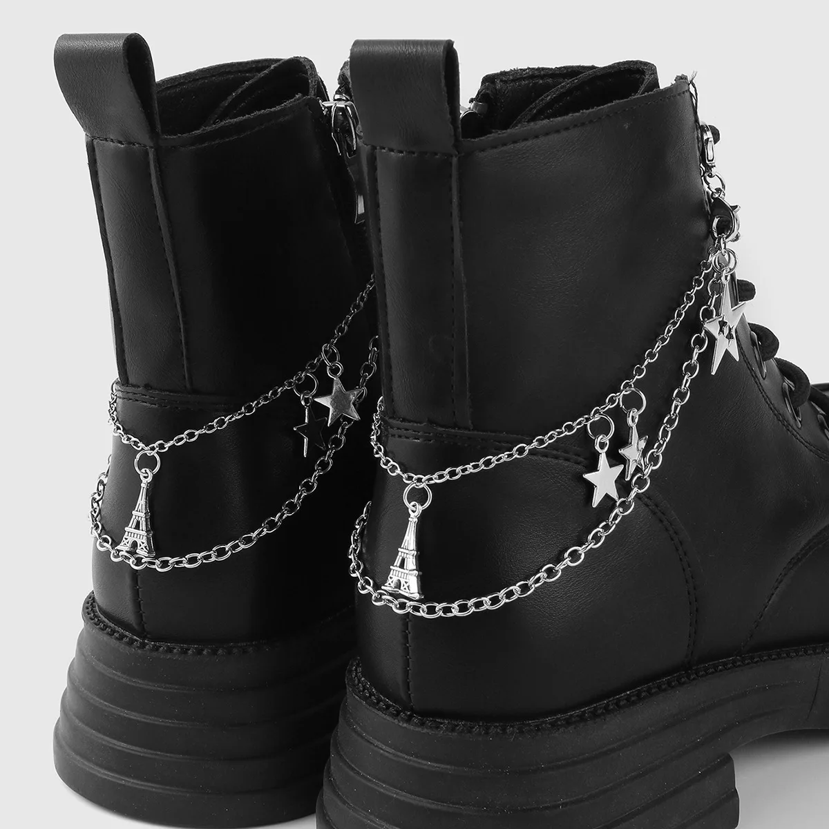 New Y2K Luxury Silver Multi-layer Chain Star Eiffel Tower Pendant Adjustable DIY Shoe Chain Decor for Sneakers Boots
