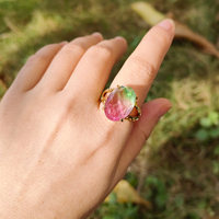 N10 Green pink gradient oval gemstone crystal fusion stone back is natural crystal stone Adjustable rings for women Gifts
