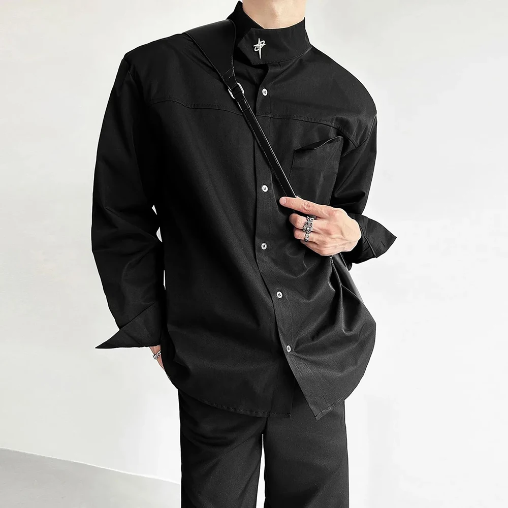 

2025 зимняя новая мужская однотонная рубашка с длинным рукавом в американском стиле ретро, модный свободный повседневный нишевый мужской топ High Street