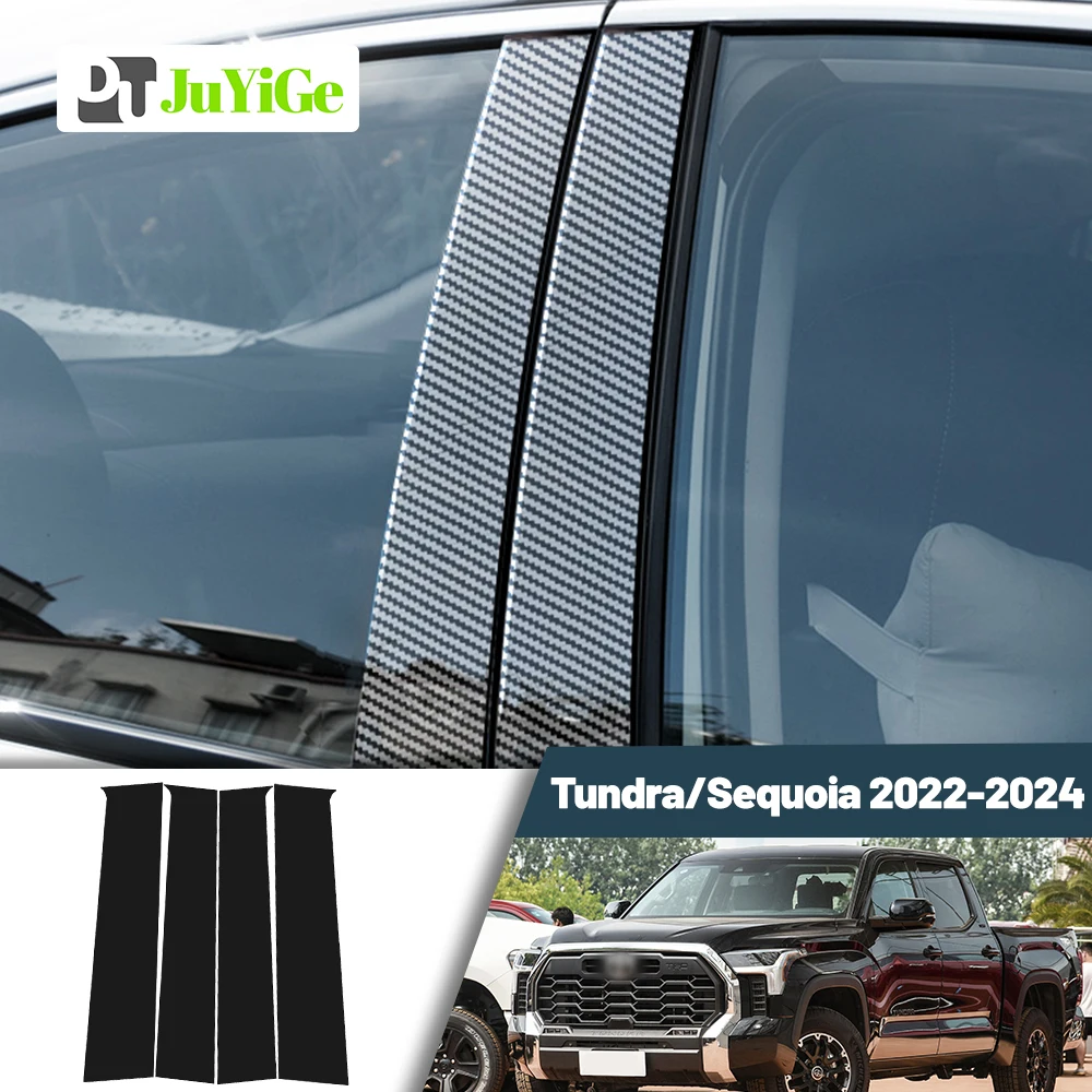 

Glossy Black Carbon Fiber Window Door Deal B C Pillar Post Cover Sticker For Toyota Tundra Sequoia 2022-2024 2023