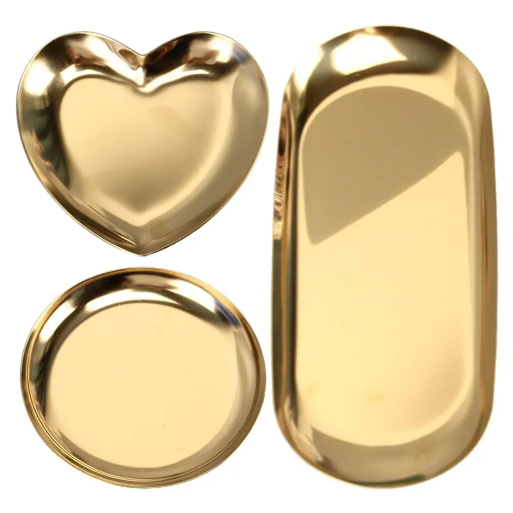 

3 Pcs Jewelry Storage Tray Stainless Steel Dressing Table Holder Dish Plate Display Stylish Trinket Home Decor