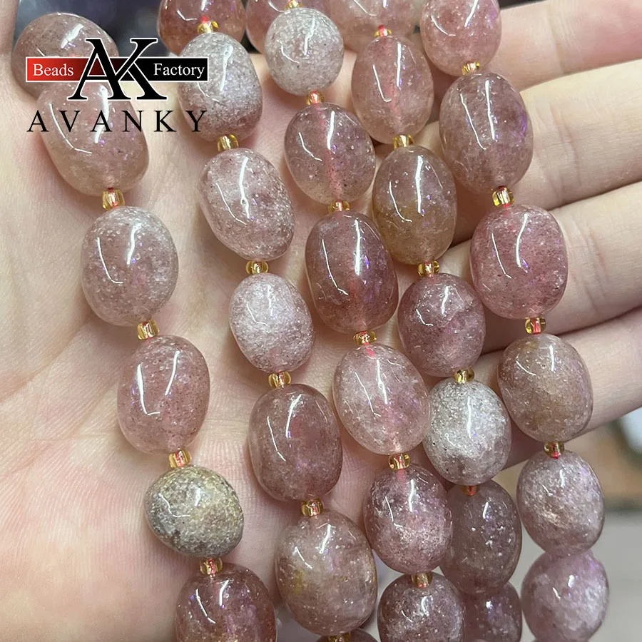 Natural Strawberry Crystal Conformal Stone Irregular Loose Beads For Jewelry Making DIY Necklace Bracelet 15''10-15mm