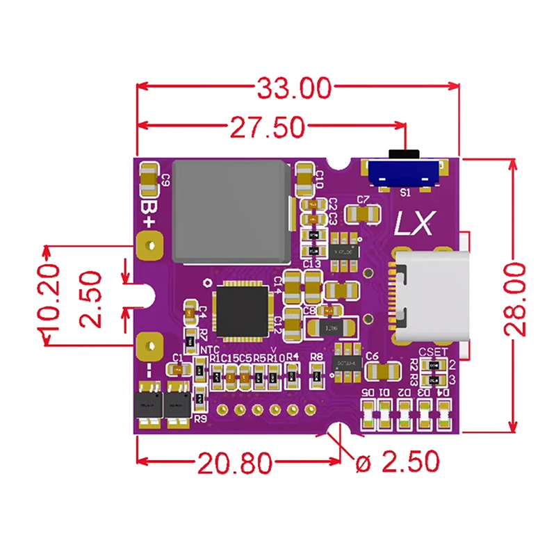 Placa de circuito de módulo de potencia móvil de carga rápida bidireccional, Banco de energía de 22,5 W con soporte USB tipo C Digital/ligero PD/QC