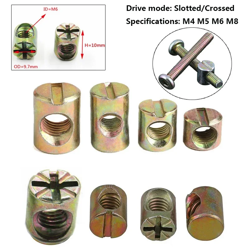 5/10ชิ้นสีชุบสังกะสีสลักเกลียว/ถั่วไขว้ M4 M5 M6สลักเกลียว M8น๊อตเดือยสลักเกลียวหัวค้อนแบบเจาะฝังสำหรับเฟอร์นิเจอร์เตียงเก้าอี้