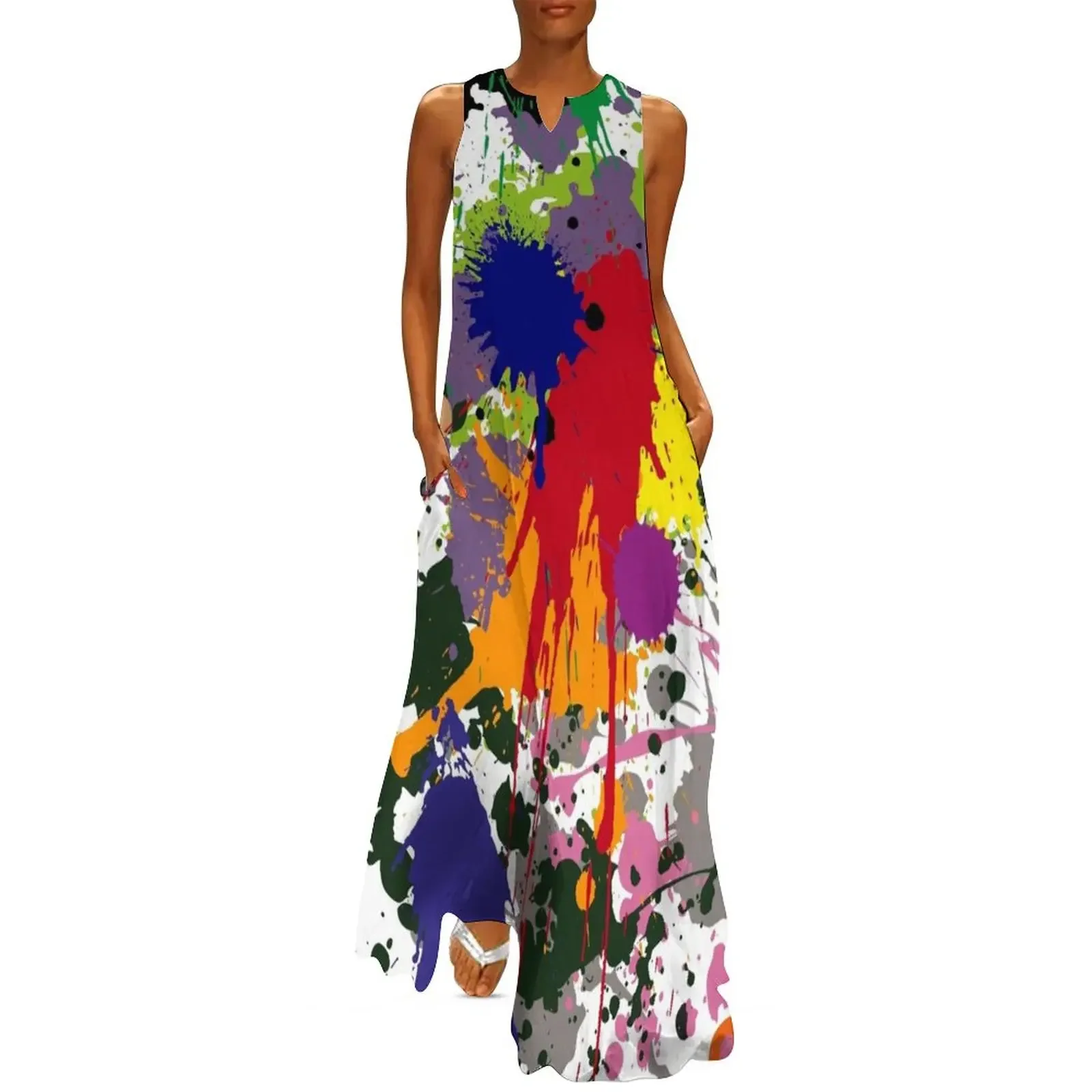 

Painting Color splatter Long Dress elegant chic women dresses promotion Dance dresses Bridesmaid dress woman Dress