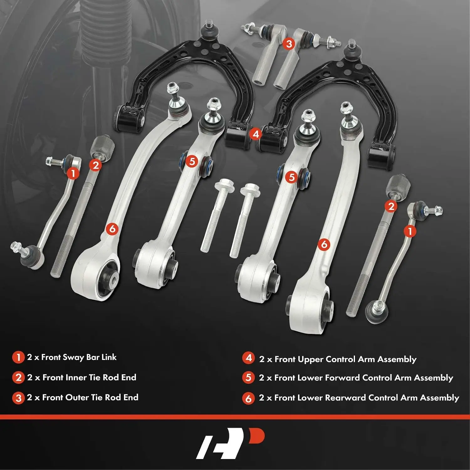 Front Suspension Kit, 12-Piece Set with Sway Bar Link and Tie Rod End