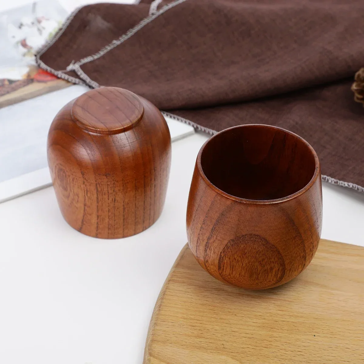 1pc Handcrafted Retro Style Wooden Tea Cup, Durable Outdoor Camping Water Cup With Irregular Pattern