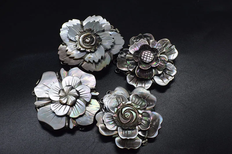 

3pieces Black Mother of pearl Flower clasp connecto for necklace bracelet Multi-Strand