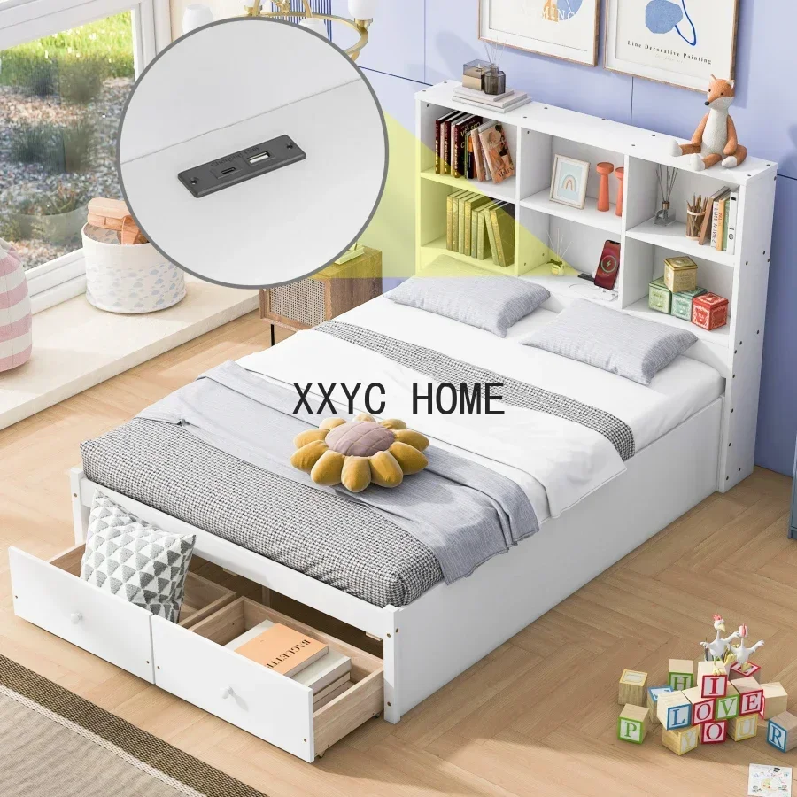 

Full Size bed,Platform Bed with Multi-functional Headboard,Charging Station and 2 Drawers,Fashionable storage Bed for bedroom