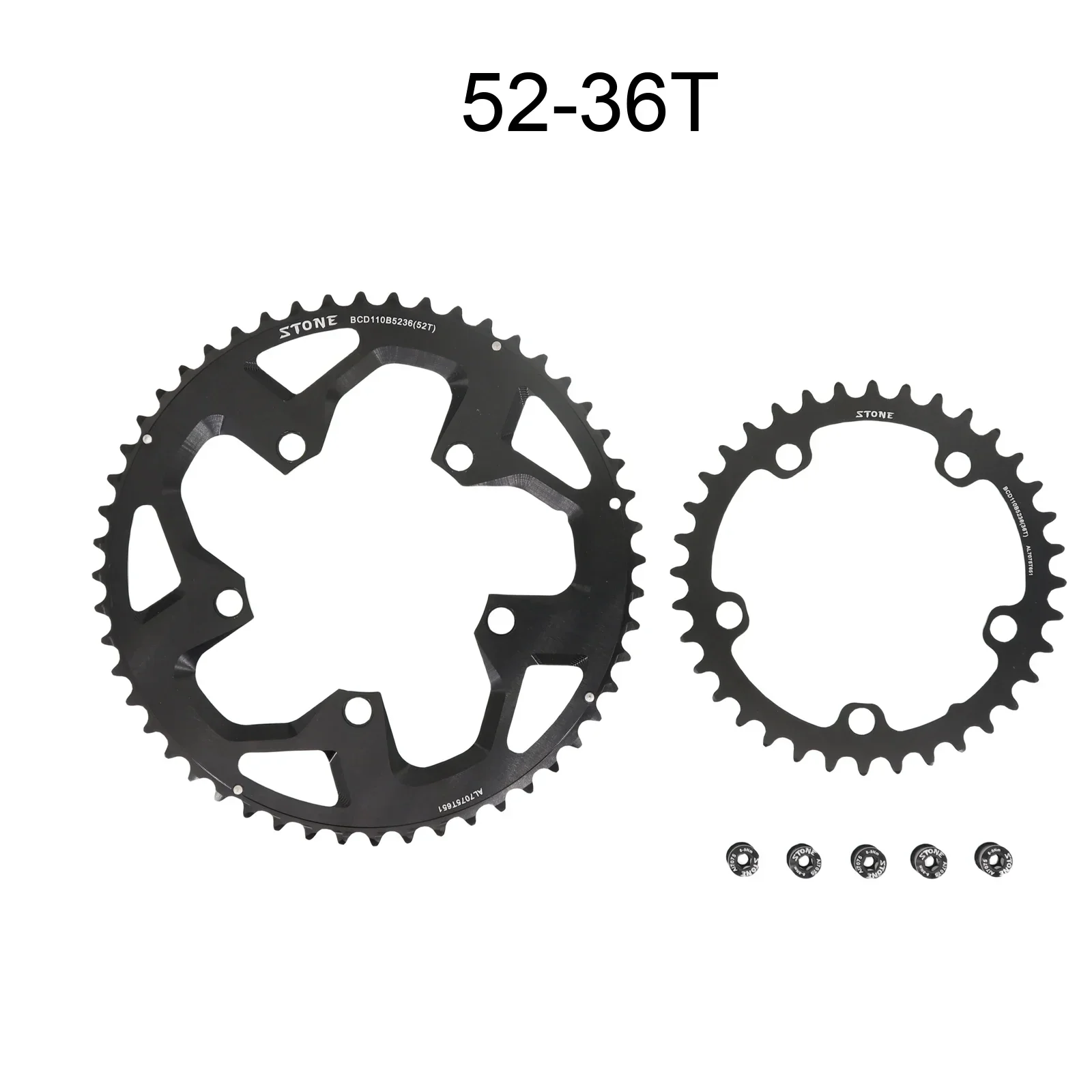 Stone 110bcd　52-36 Stone 110bcd Double Chainring for Shimano 12S 5 Bolts Crank 12