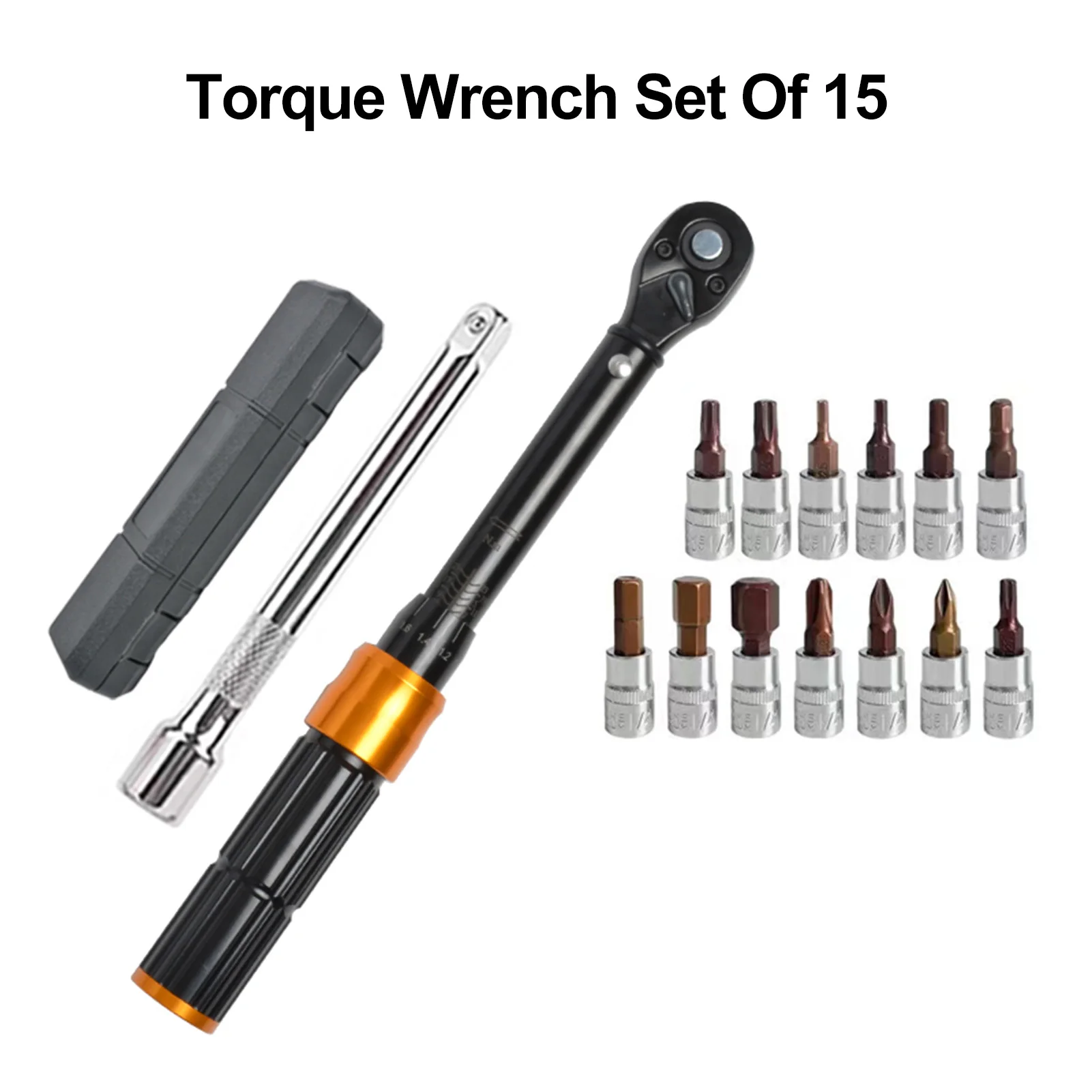 1/4-Inch  Wrench Dual-Direction Adjustable 72-Tooth Drive Click  Wrench (2-24N.m) Tool Kit for Bike Maintenance Set Of 15