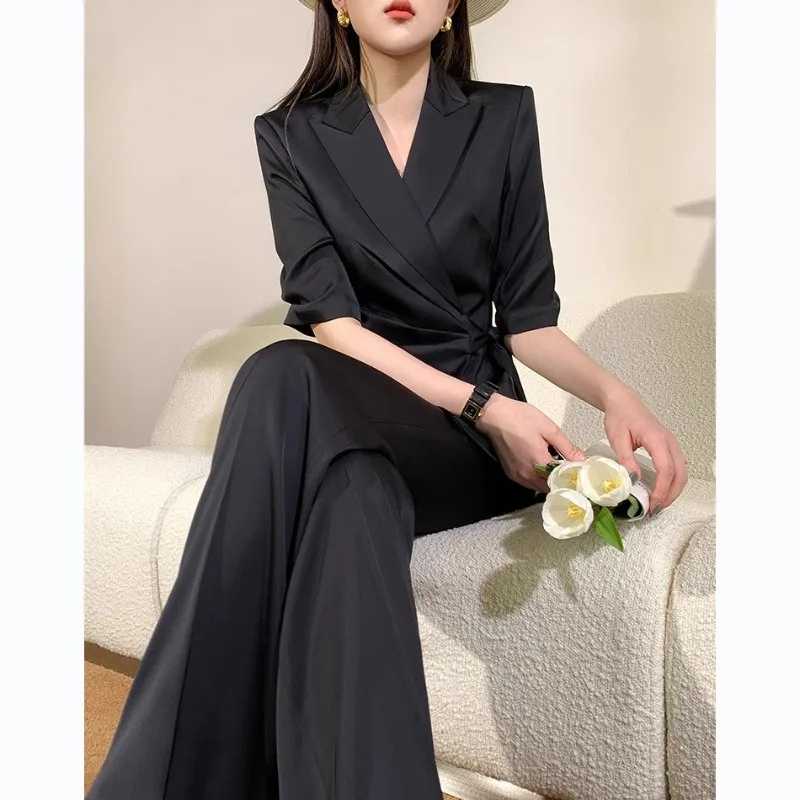 Set completo da donna alla moda, nuovo completo professionale nero, completo autunnale di fascia alta, abito casual in stile britannico, set da due pezzi