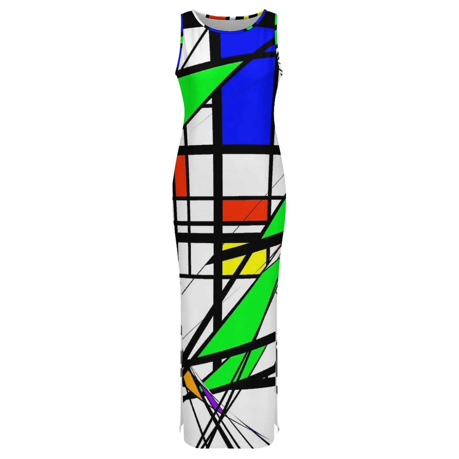 De Stijl Print Bodycon Dress Summer Colorful Geometric Trendy Maxi Dresses Ladies Sleeveless Custom Street Style Dress Big Size