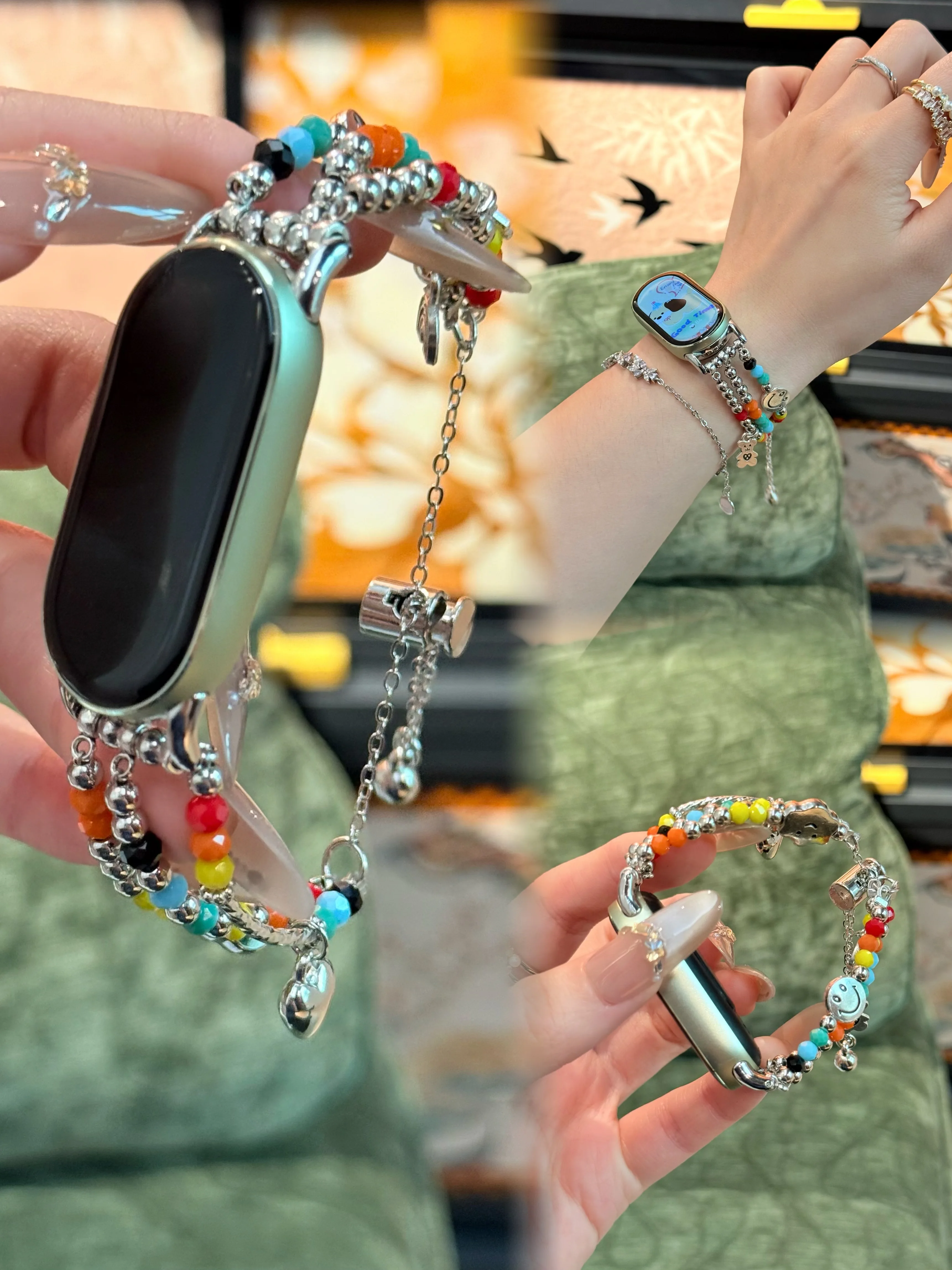 

Color bead smiley face strap suitable Xiaomi Band 8Pro/9Pro，For Mi band 3/4/5/6/7，8/8NFC/9/9NFC/10/10NFC，For Redmi Watch6/5/4