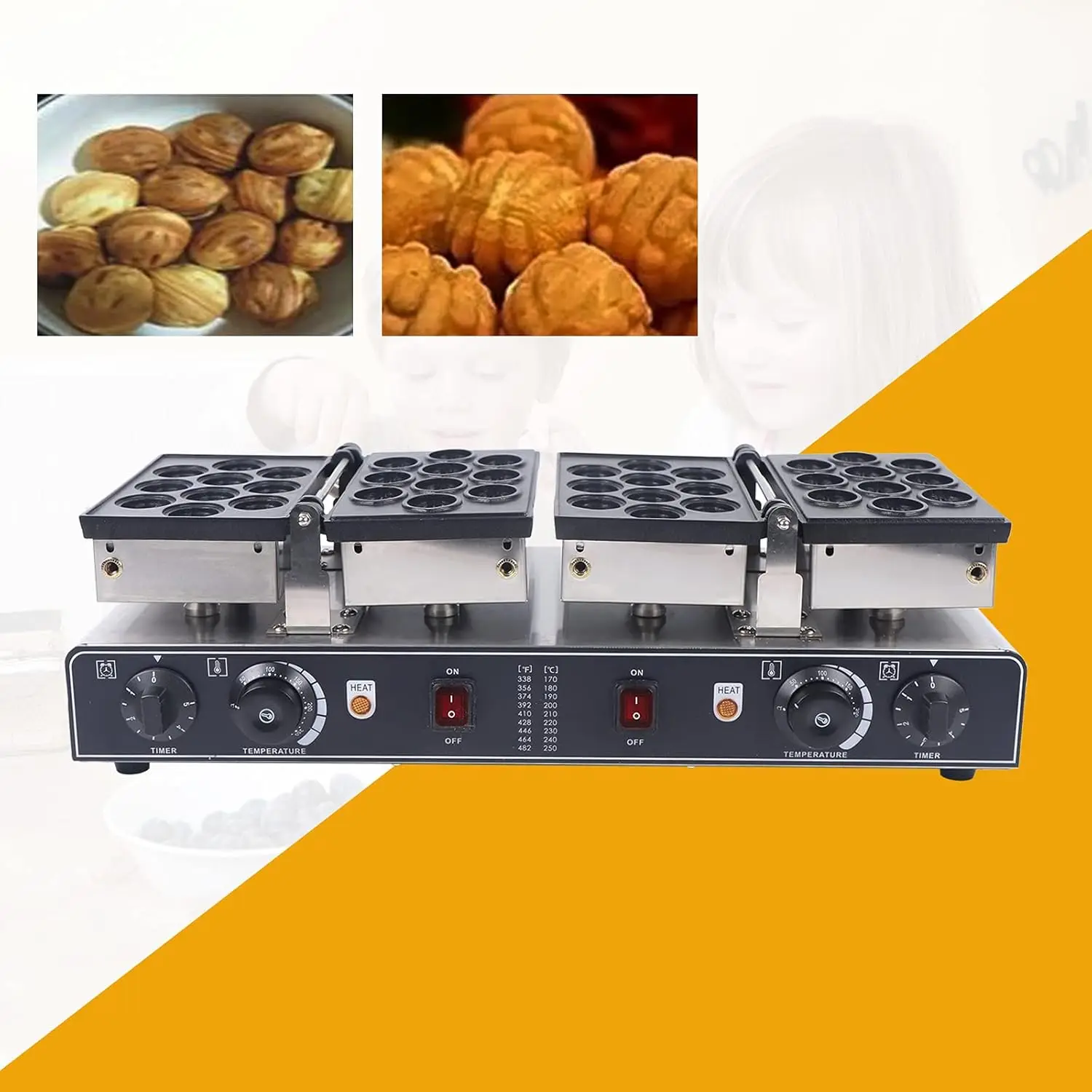 صانع كعكة الحلوة الكهربائية من خشب الجوز، صانع فطيرة هولندية صغيرة، طبق غير لاصق، صانع الوافل الفقاعي، درجة الحرارة الدقيقة والتحكم في الوقت