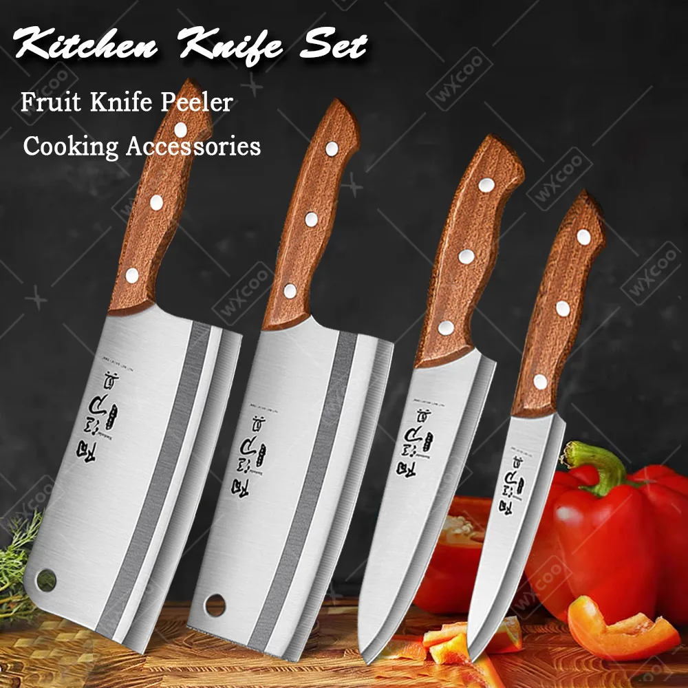 Japanese Kitchen Chef Knife Set Professional Boning Knife Handmade Forged Butcher Knife Meat Cutting BBQ Knife Wooden Handle