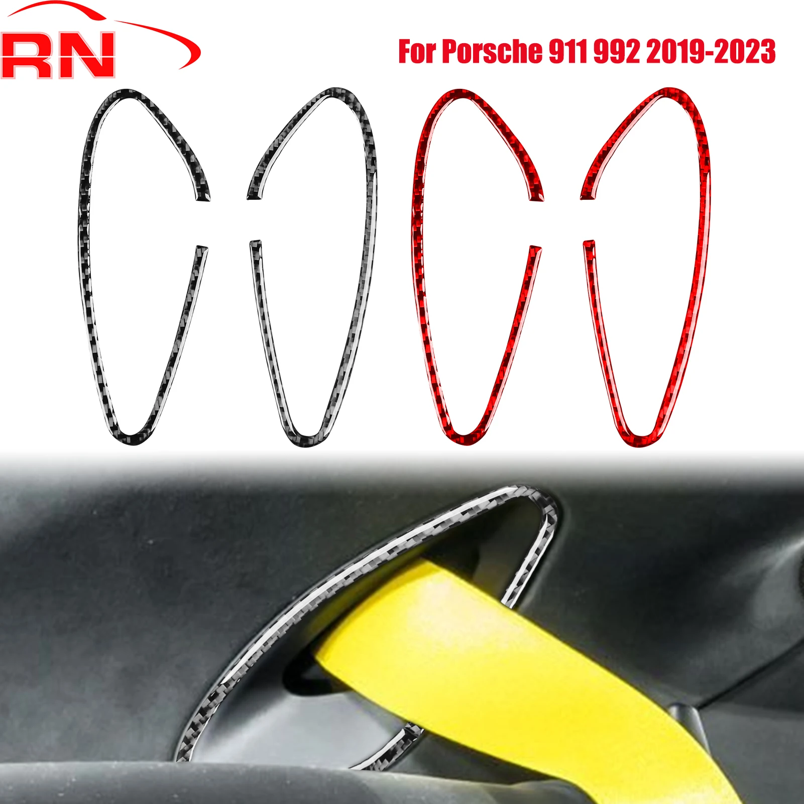 

For Porsche 911 992 2019-2023 Modified Carbon Fiber Car Rear Seat Belt Bezel Accessories Piano Black Decorative Sticker