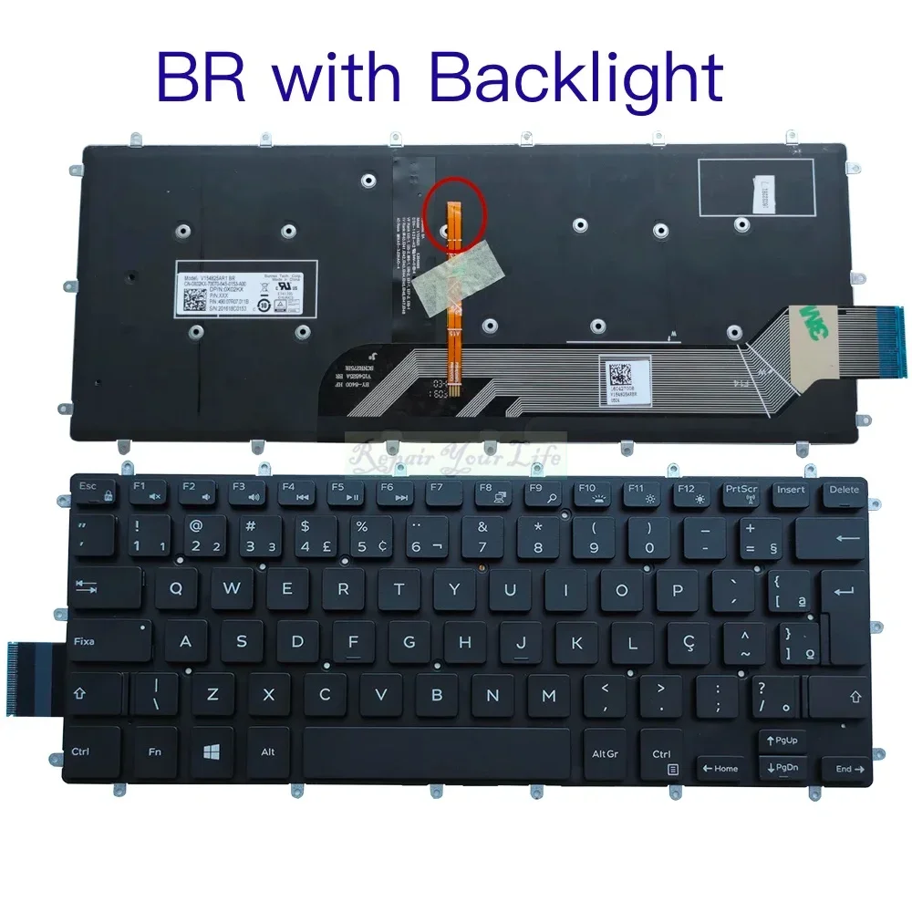 PT-BR Brazil French AZERTY Backlit Keyboard for Dell 13-5379 5368 P69G Inspiron 13 5000 5578 7368 7378 0CP6P7 04H2XV X02KX CP6P7