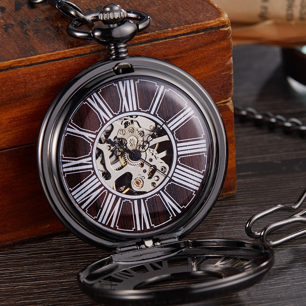 Steampunk MAN Pocket Watch FOB CHAIN Pendant Black Silver Classical Vintage Costume Pocket Watches for Men Vest Necklace Watches