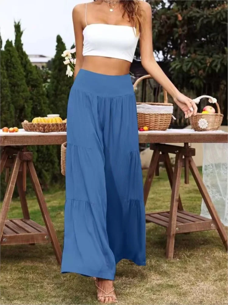 Fashion Solid Loose Long Pants Lady Casual High Waist Wide Leg Pants For Women Elegant Office Holiday Womens Clothing Summer New