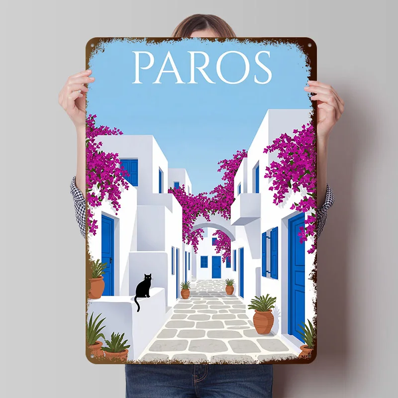 Póster Metálico de la Isla Griega de Paros, Arte de Pared Personalizado, Letreros Metálicos Retro Vintage para Habitación de Fans, Decoración del Hogar, Accesorios para Bares de Juegos