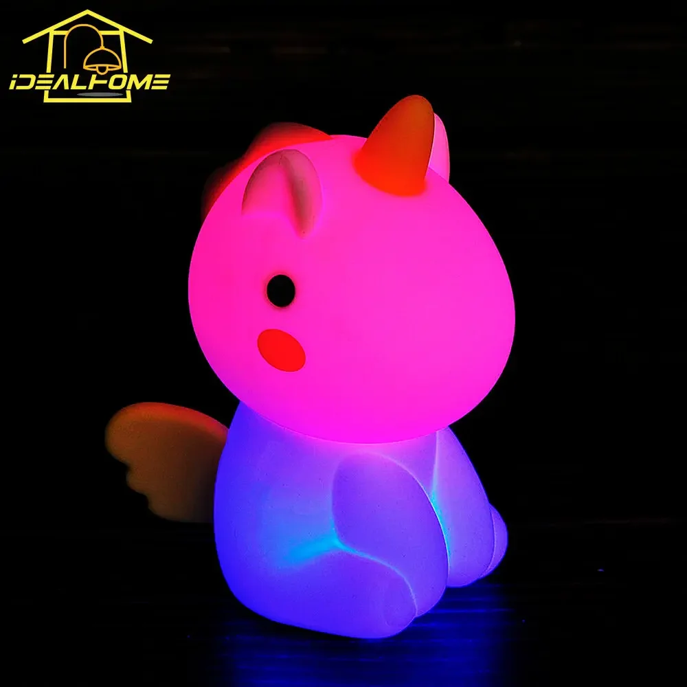 Atmosfera bonito animal colorido silicone unicórnio luzes da noite com patting swtich carregamento usb crianças quarto lâmpada de cabeceira dormir