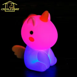 Atmosfer sevimli hayvan renkli silikon Unicorn gece işıkları ile Patting Swtich USB şarj çocuk odası başucu uyku lambası